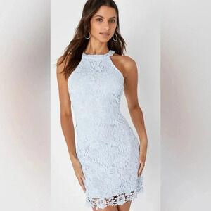NEW with tags (NWT) Lulu’s Love Poem Light Blue Lace Mini Dress